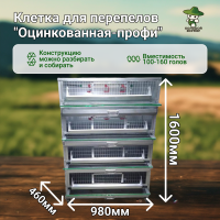 Клеточная батарея "Оцинкованная-профи-4+" для перепелов